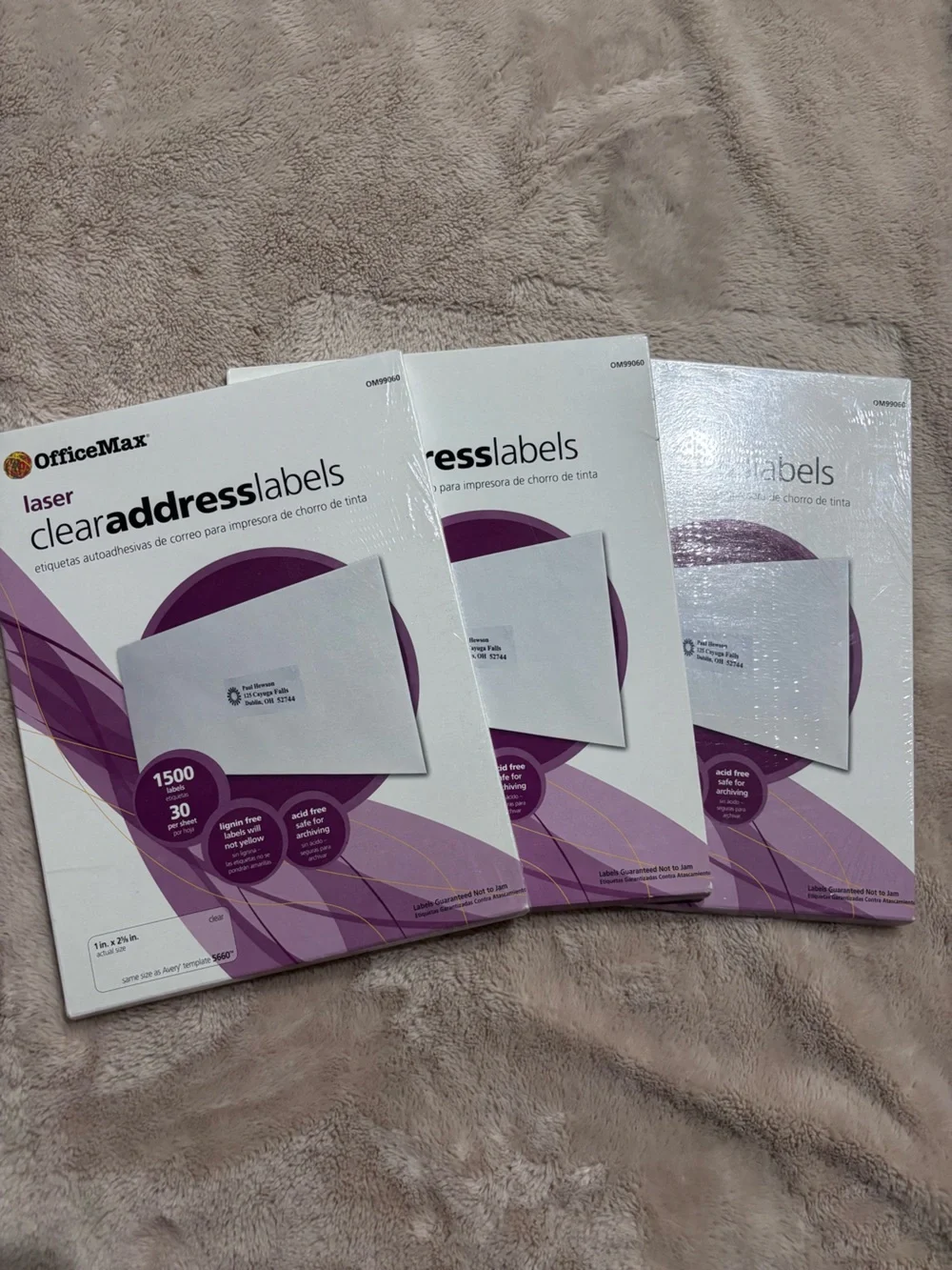 OfficeMax Laser Clear Address Labels - White with Purple Packaging